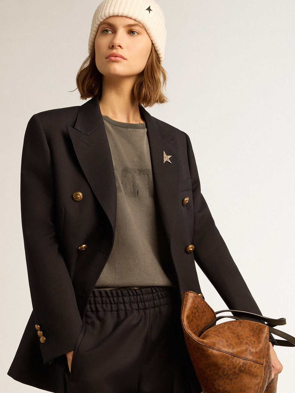 Women's double-breasted blue blazer | Golden Goose