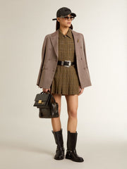 Women's double-breasted blazer in beige chevron wool blend