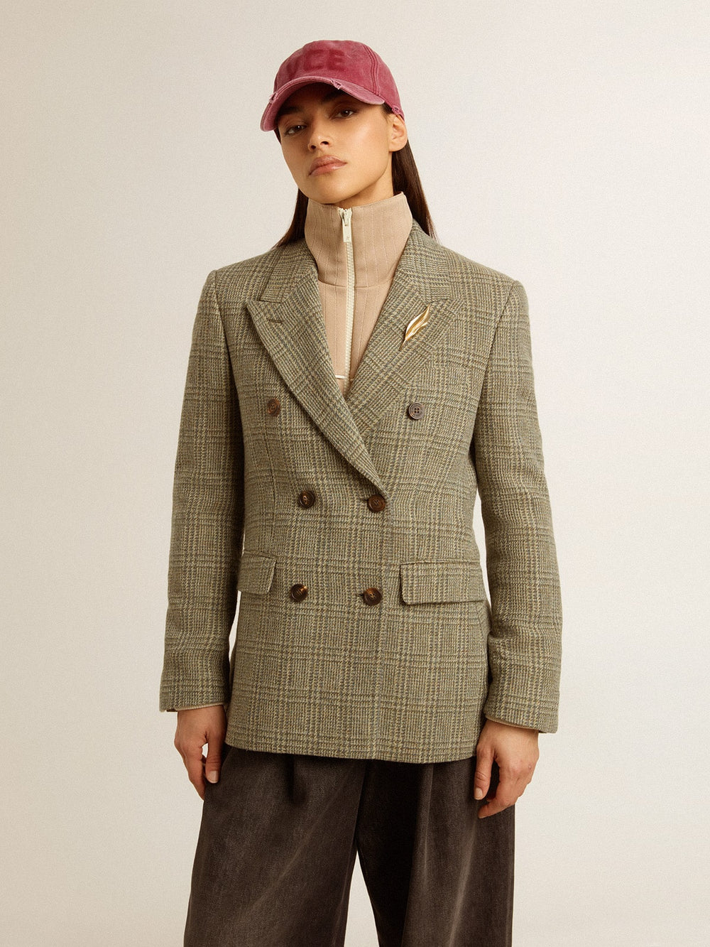 Women's double-breasted blazer in Shetland wool
