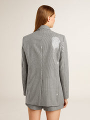 Double-breasted wool boyfriend jacket in micro houndstooth and sequins