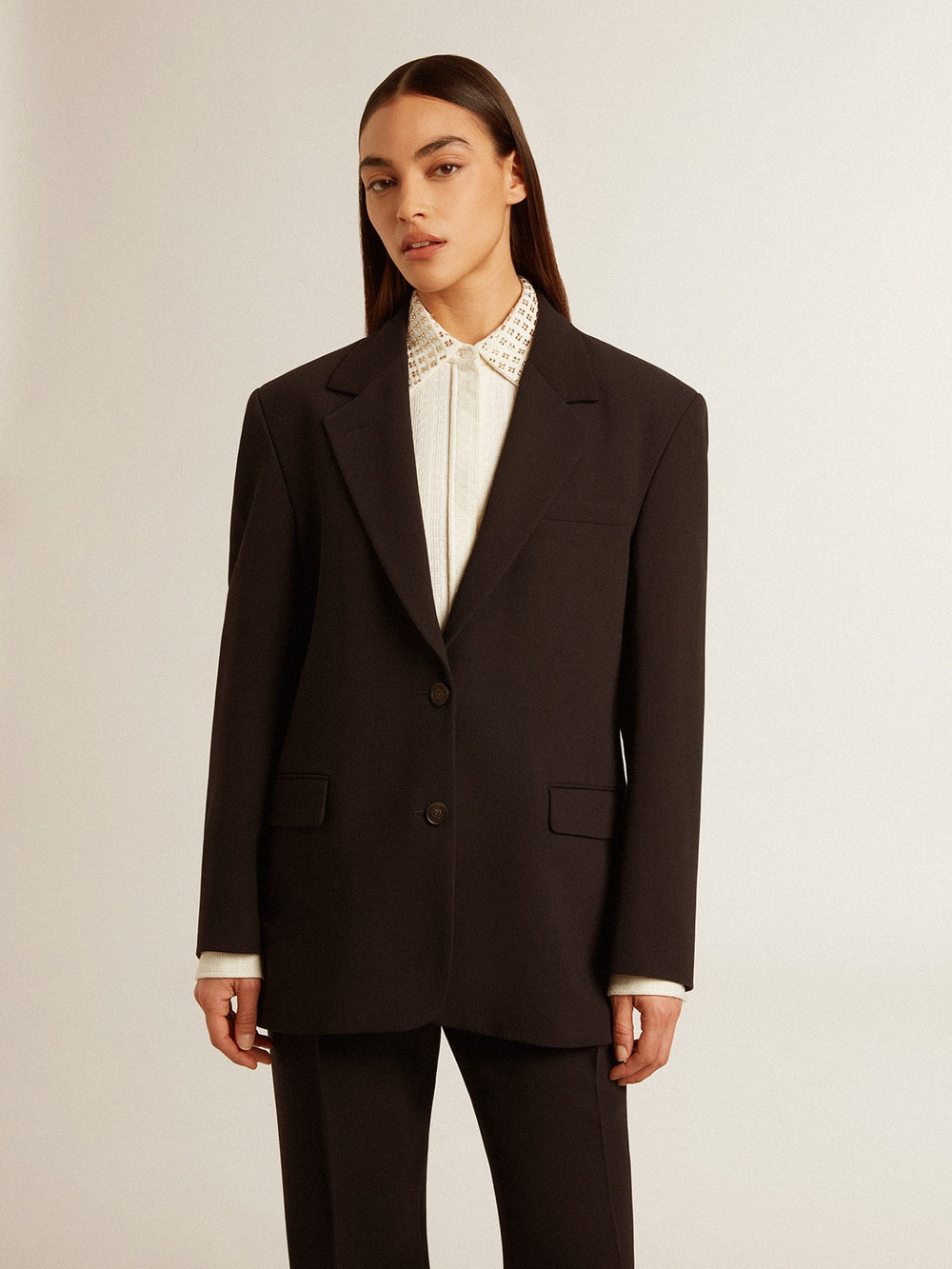 Women’s dark blue wool-blend blazer jacket