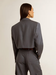 Women's single-breasted cropped jacket in baby blue wool
