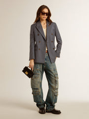 Women's double-breasted blazer in baby blue