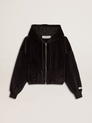 Women's black cotton-blend hoodie with zip