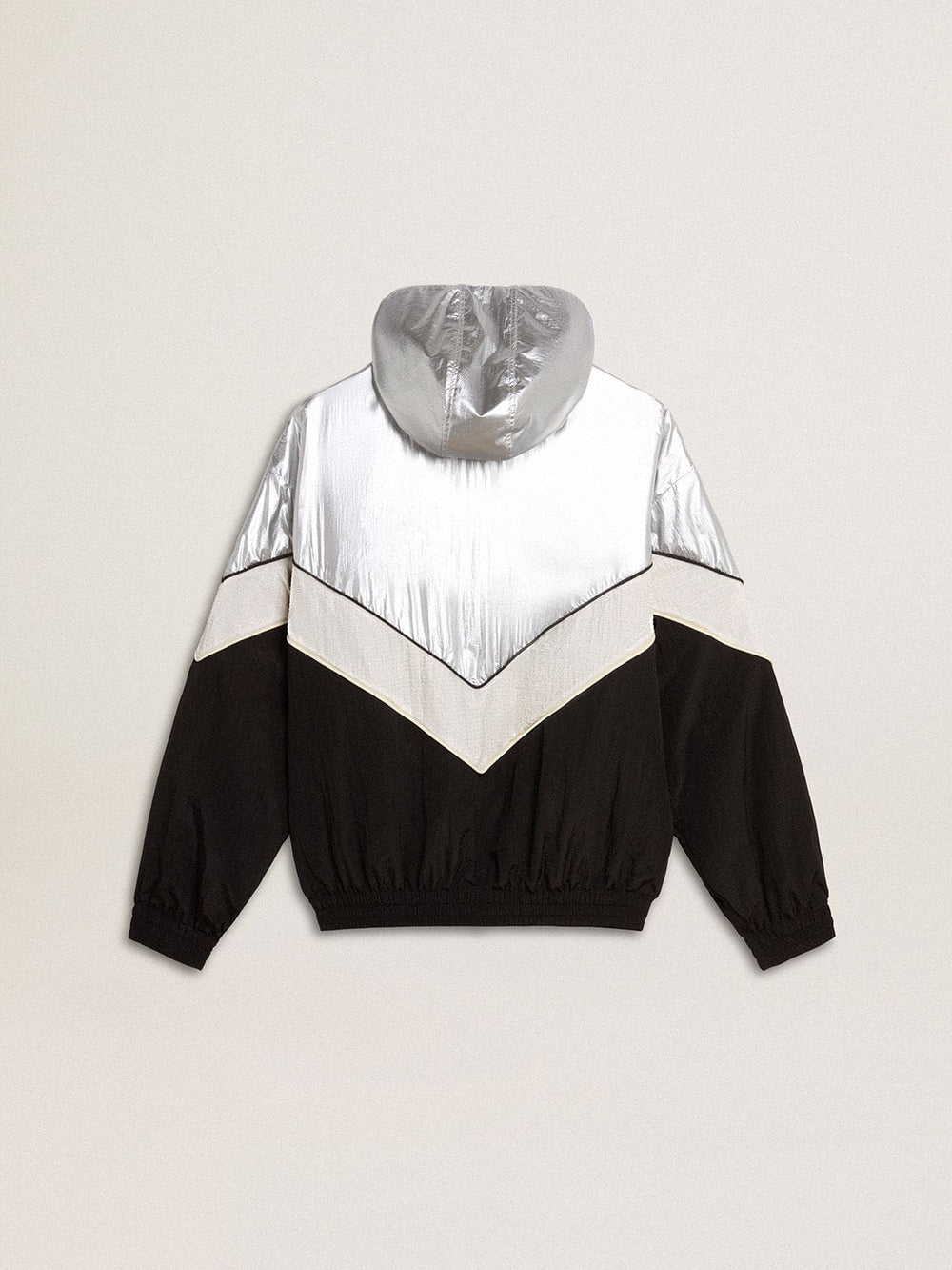 Silver, white and black zippered windproof jacket