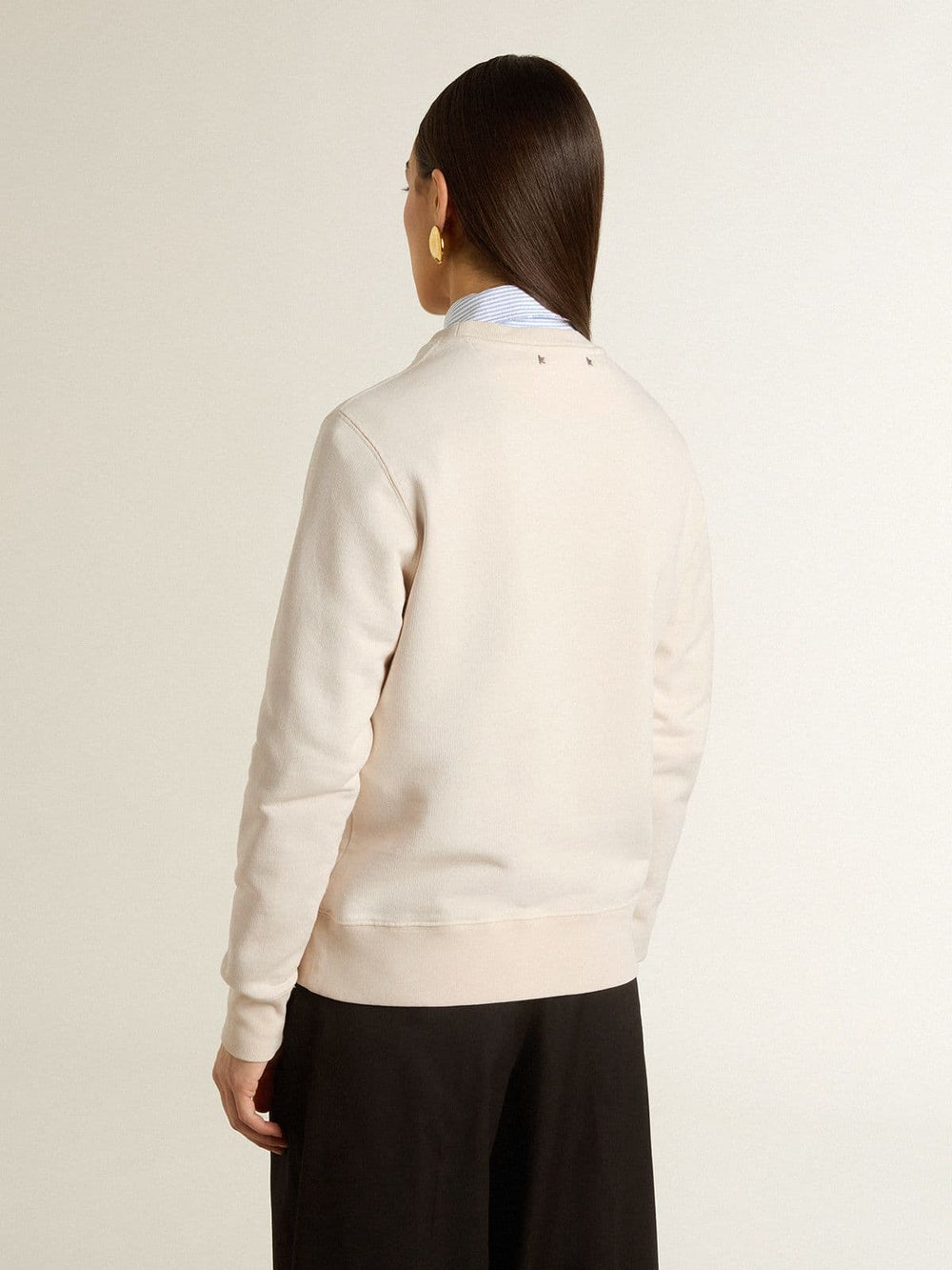 Women’s worn-white cotton sweatshirt with embroidery