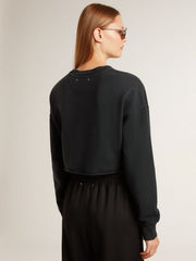 Women's cropped cotton sweatshirt with crystals on the front