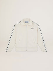 Women’s white zipped sweatshirt with white strip and black stars
