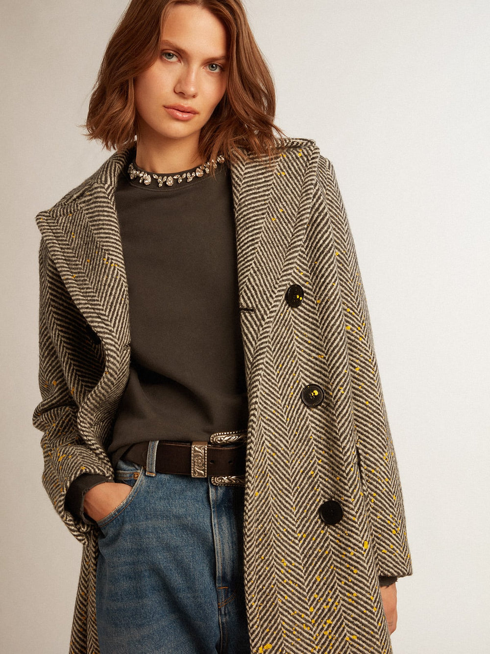 Women's anthracite gray sweatshirt with crystals