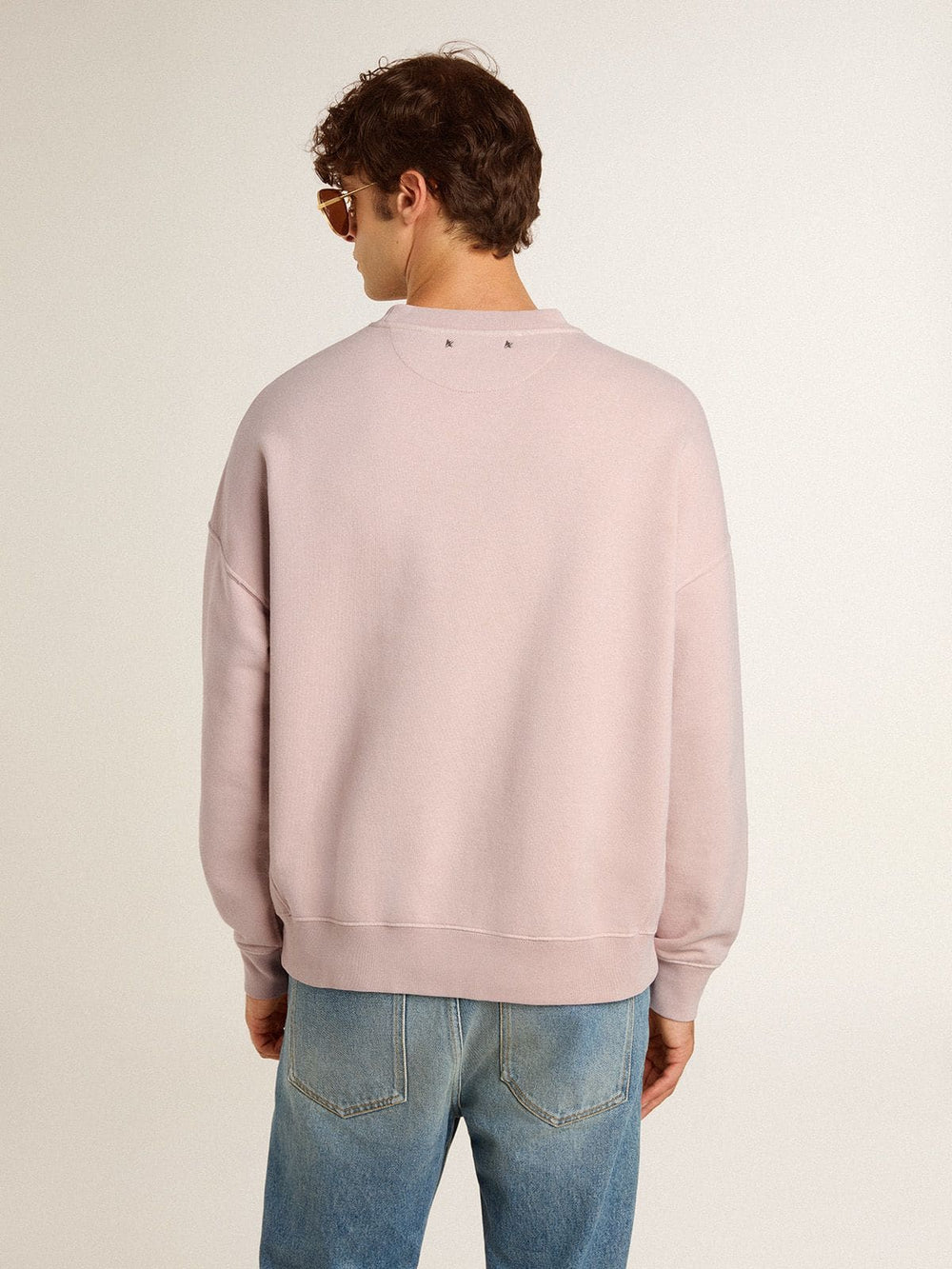 Old rose unisex round neck sweatshirt with green logo print