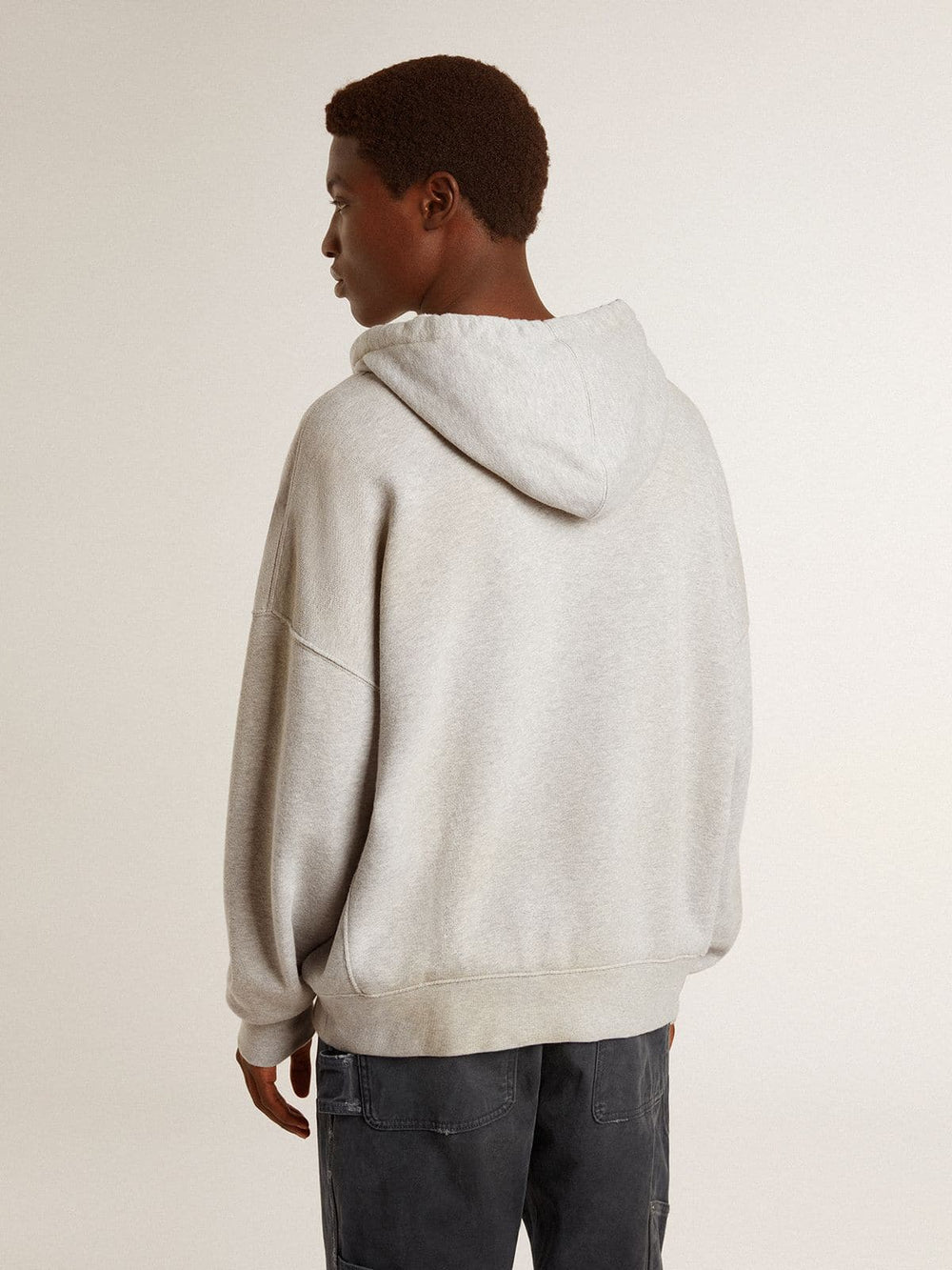 Hooded sweatshirt in worn gray with embroidered vintage logo