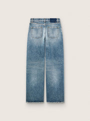 Golden women's boyfriend jeans in stone-washed light blue denim