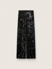 Women's tulle pants with floral embroidery in black sequins