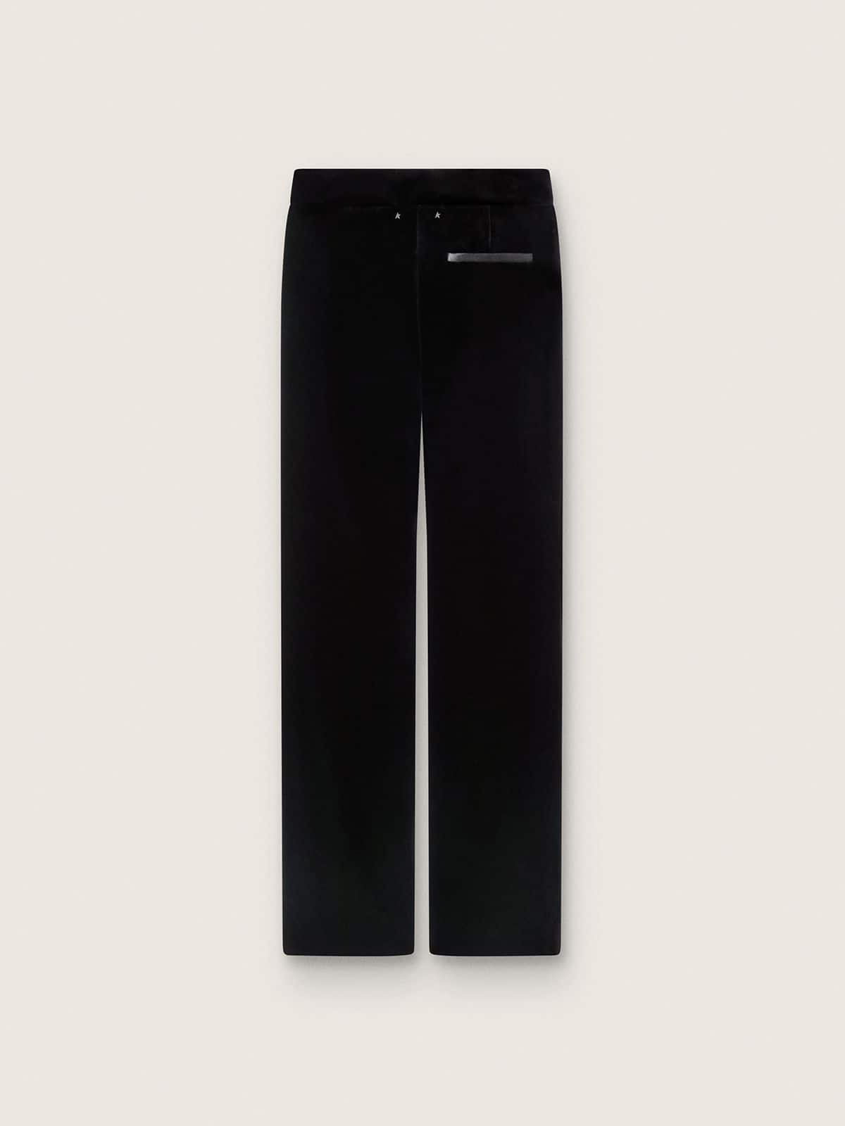 Women's slim-fit flared pants in black cotton velvet
