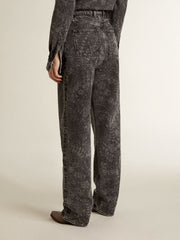 Women's black jeans with a floral motif