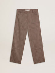 Women’s wool blend pants in light brown micro chevron