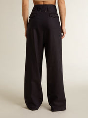 Women’s dark blue tailored trousers with vertical stripe