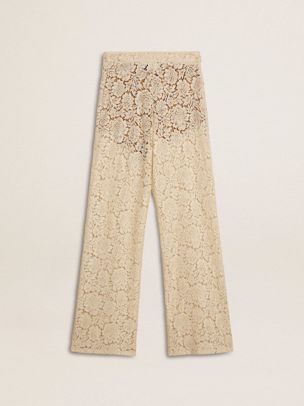 Women's cream-colored see-through lace pants
