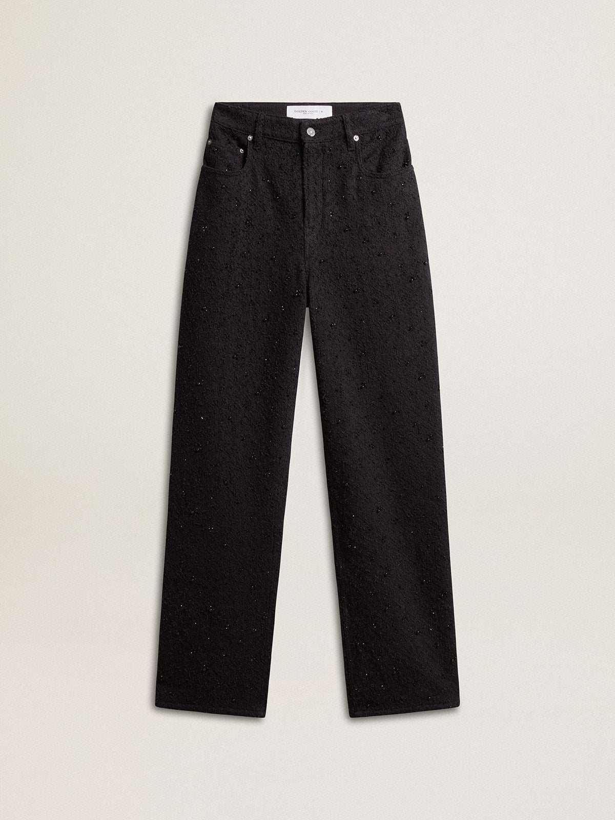 Women’s cotton denim pants with crystal and stone decoration
