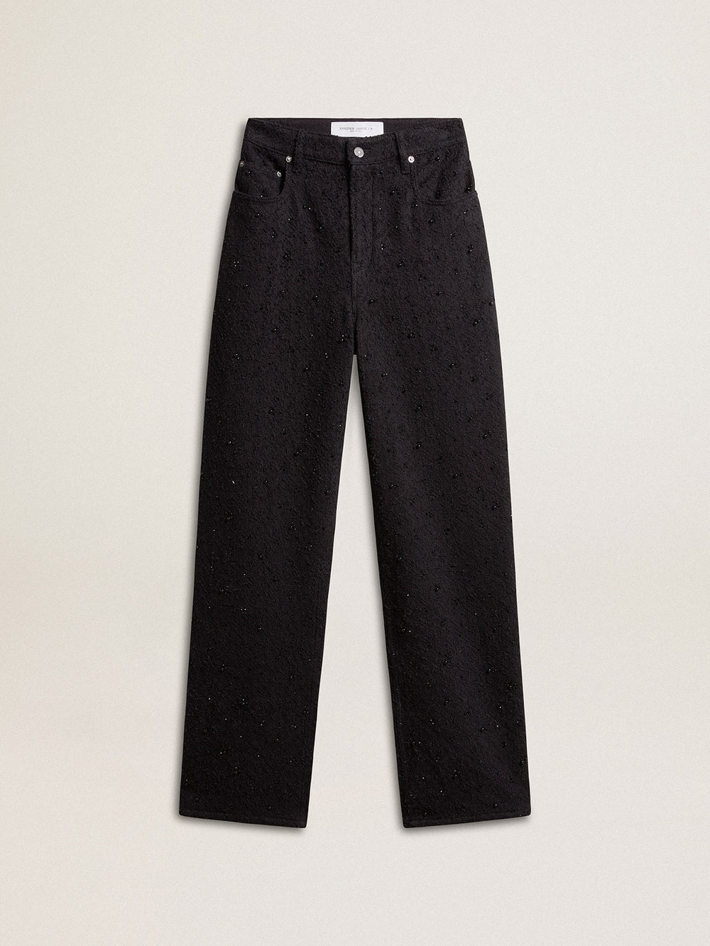 Women’s cotton denim pants with crystal and stone decoration
