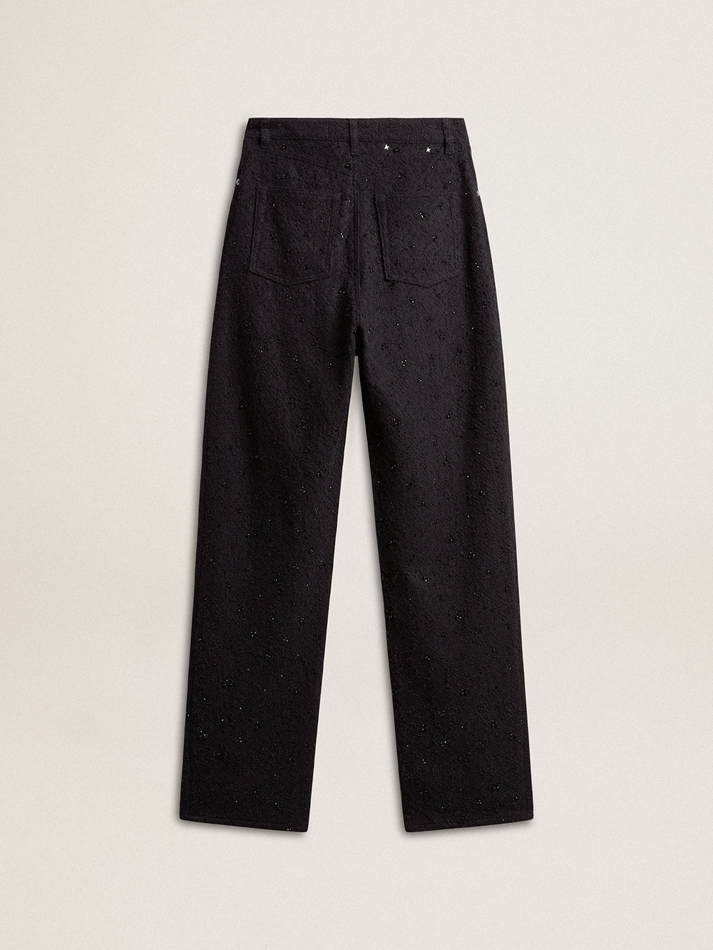 Women’s cotton denim pants with crystal and stone decoration