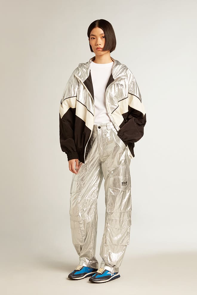 Cargo pants in silver technical fabric