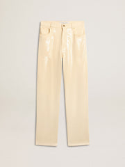 Ecru pants with transparent all-over sequins