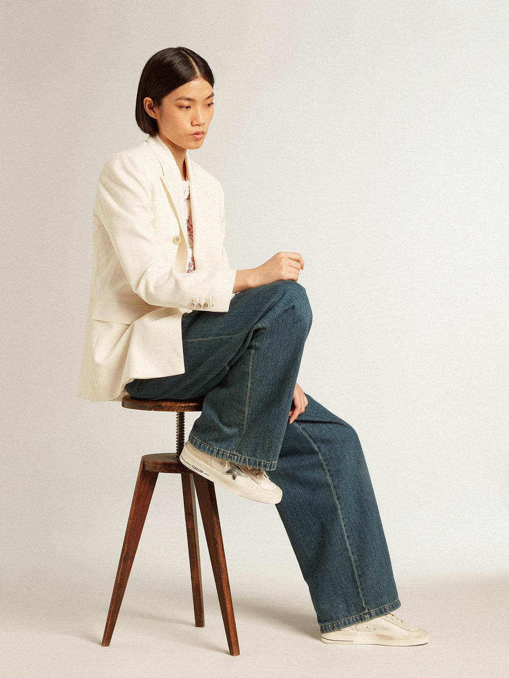 Women’s blue cotton pleated pants