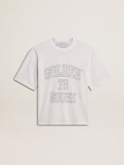 Women's lightweight white linen T-shirt with print