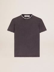 Women's anthracite gray T-shirt with crystals