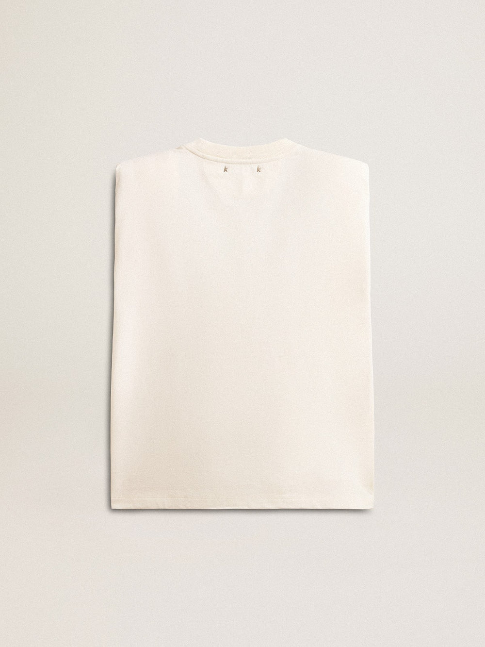 Aged white sleeveless T-shirt embellished with crystals