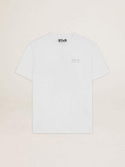 Women's white T-shirt with silver glitter logo and star