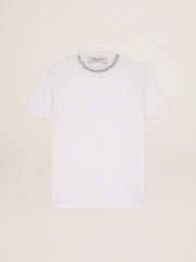 Women's white T-shirt with cabochon crystals