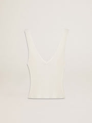 Sleeveless top embroidered with worn-white ribbing