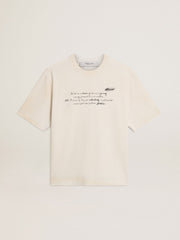 Worn-white unisex T-shirt with printed lettering
