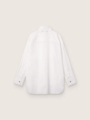 Women's oversized shirt in white cotton with pleated detail and jewel buttons