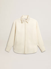Women's viscose and cotton blend shirt with crystal-embellished collar