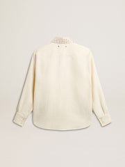 Women's viscose and cotton blend shirt with crystal-embellished collar