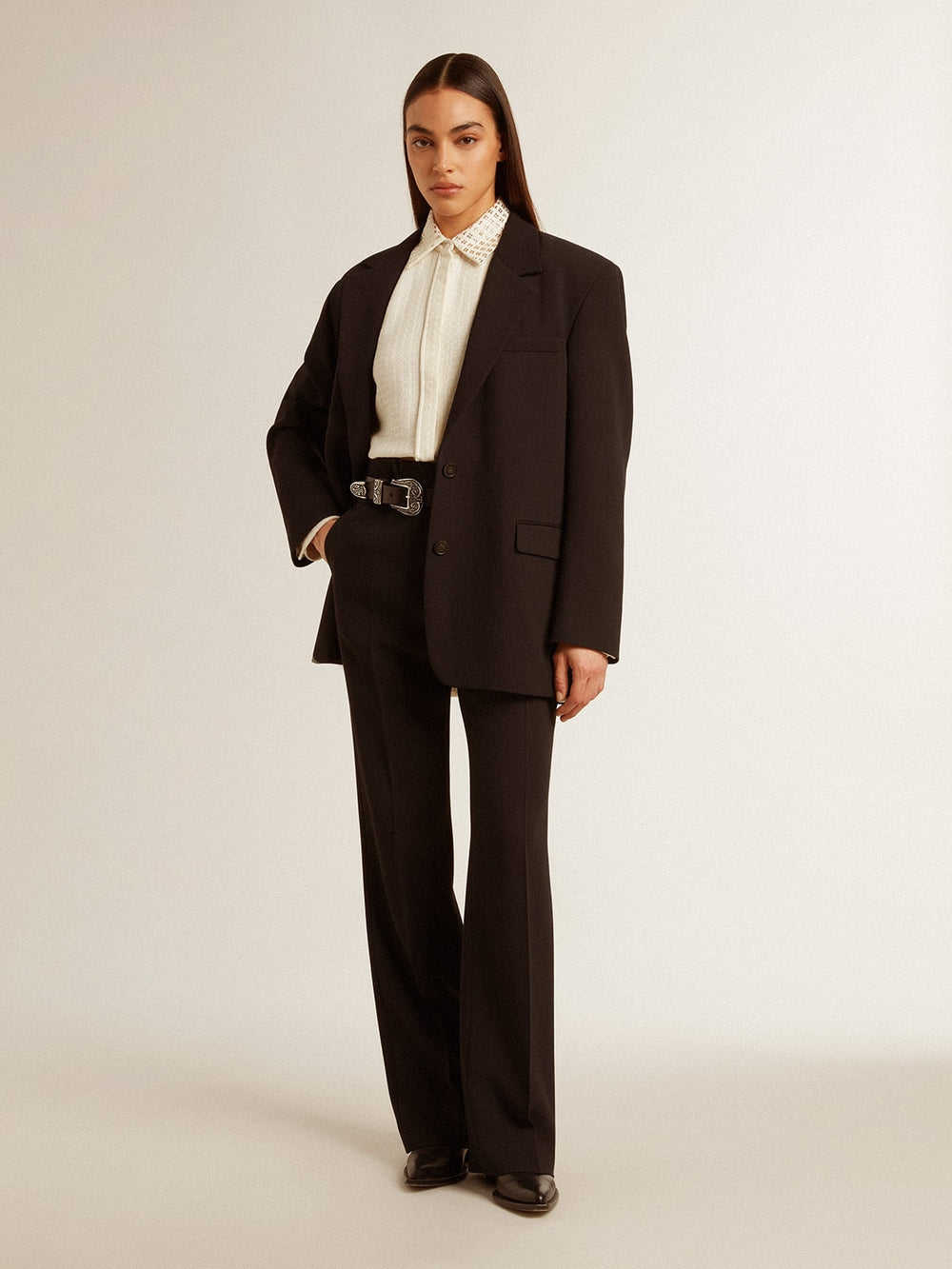Women's viscose and cotton blend shirt with crystal-embellished collar