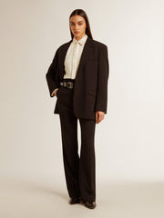 Women's viscose and cotton blend shirt with crystal-embellished collar