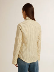 Ecru shirt with stripes and embroidered crystals