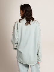 Women's bleached boyfriend shirt with cabochon crystals