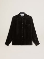 Velvet-effect black shirt with embroidery