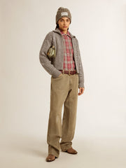 Women's shirt with pink, sand and gray check embroidery
