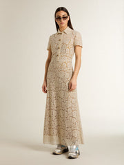 Women's midi dress in cream-colored see-through lace