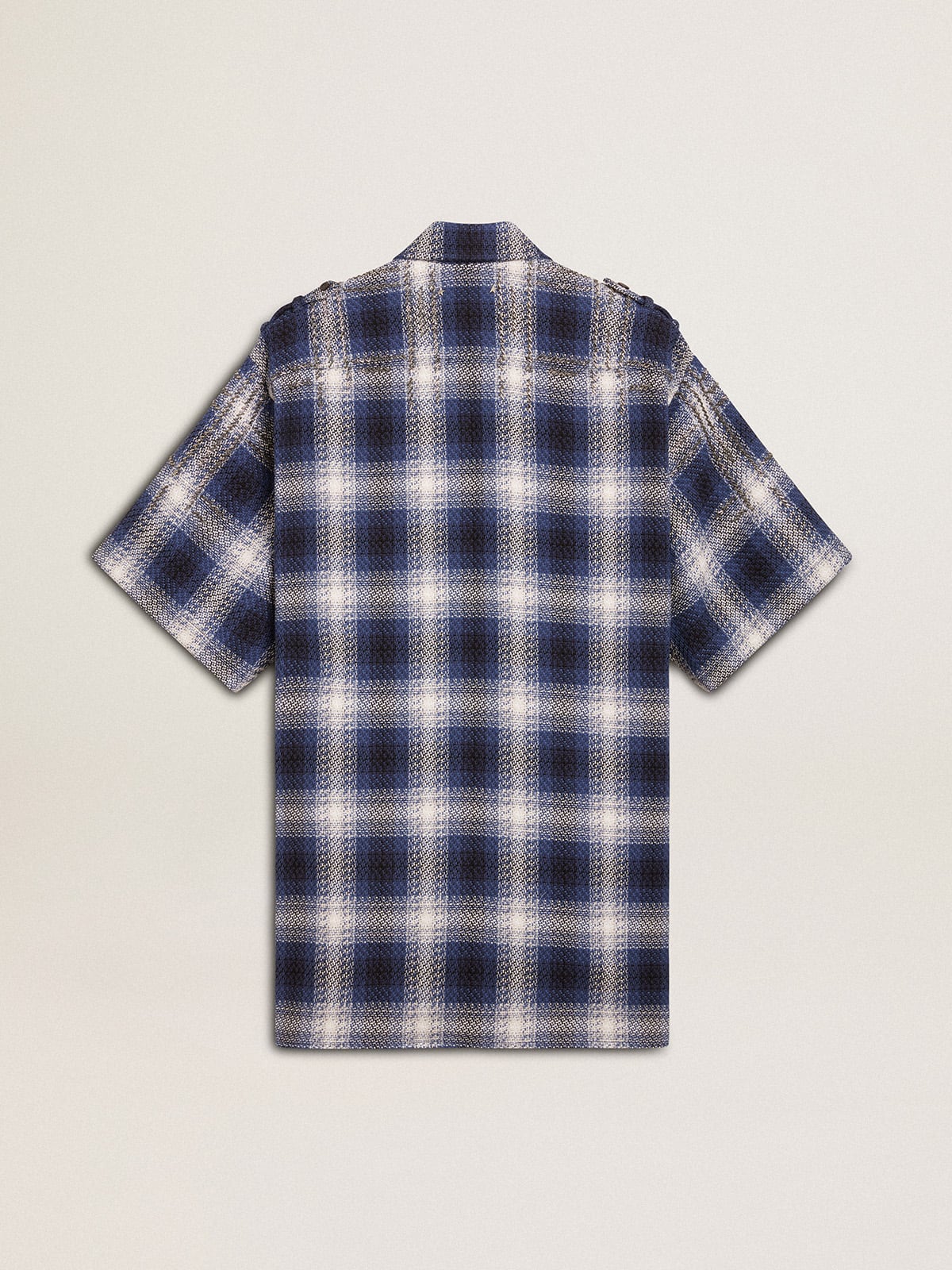 Women's short shirt dress with 3D checkerboard pattern and embroidery