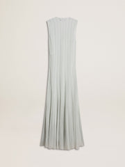 Women’s baby blue dress with vertical striped pattern