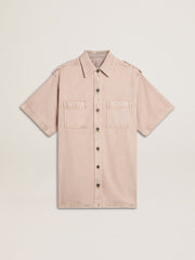 Women's oversized fit pink dyed denim shirt
