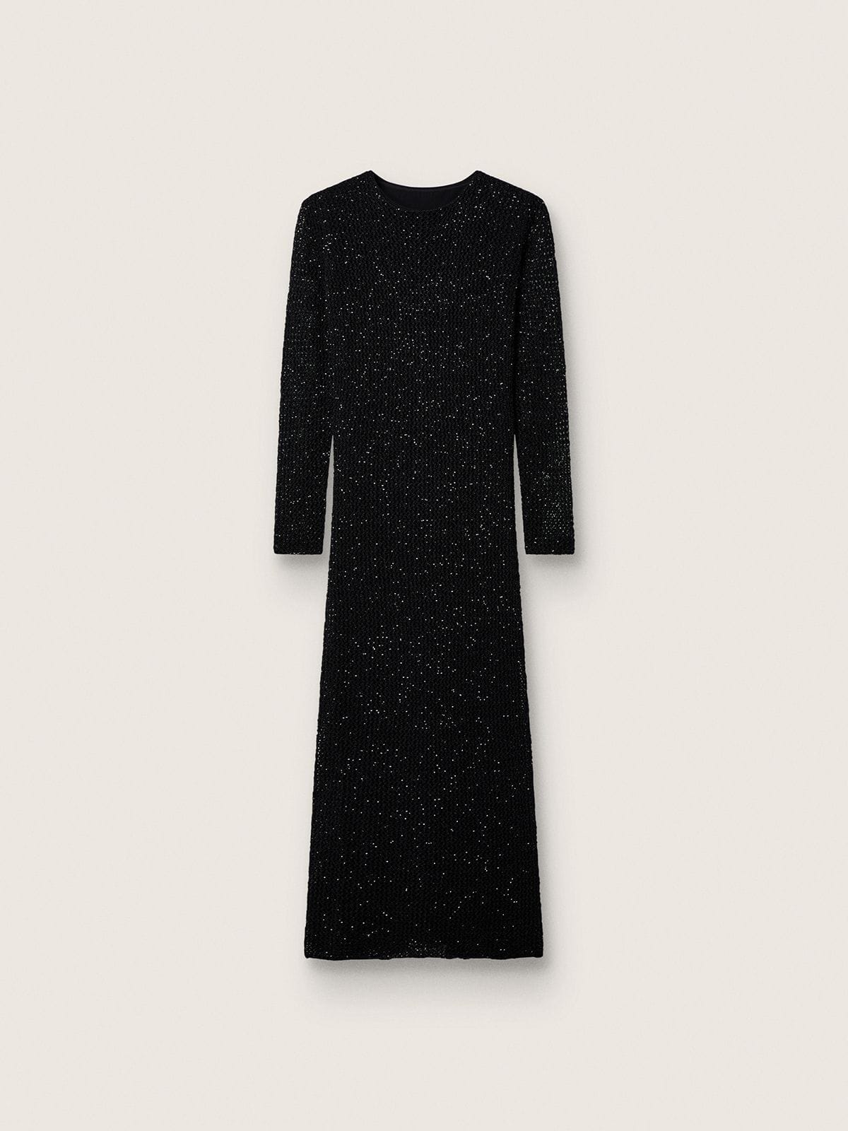 Women's long dress in black mesh with black sequins