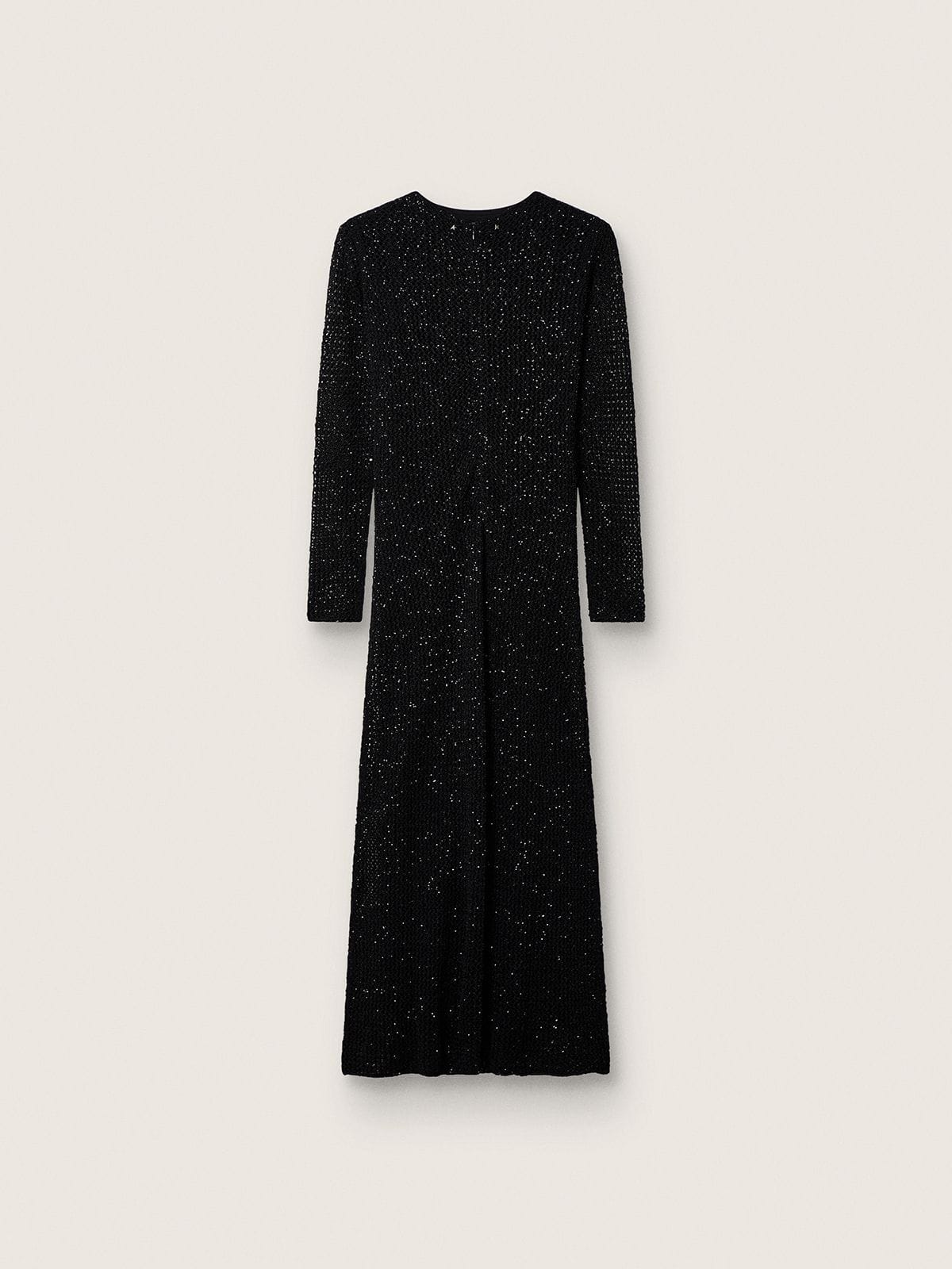 Women's long dress in black mesh with black sequins